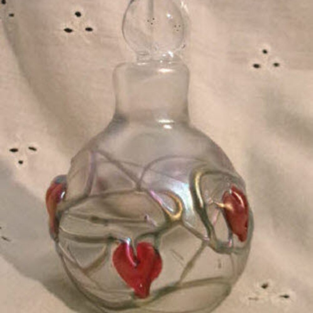 Handcrafted VANDERMARK Signed / Numbered HEARTS Etched Art Glass Perfume Bottle